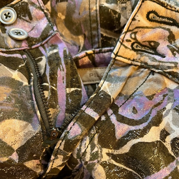 Pilcro The Wanderer Camo Multicolor Jeans Green Cream Purple Metallic Size 32T - Picture 6 of 16
